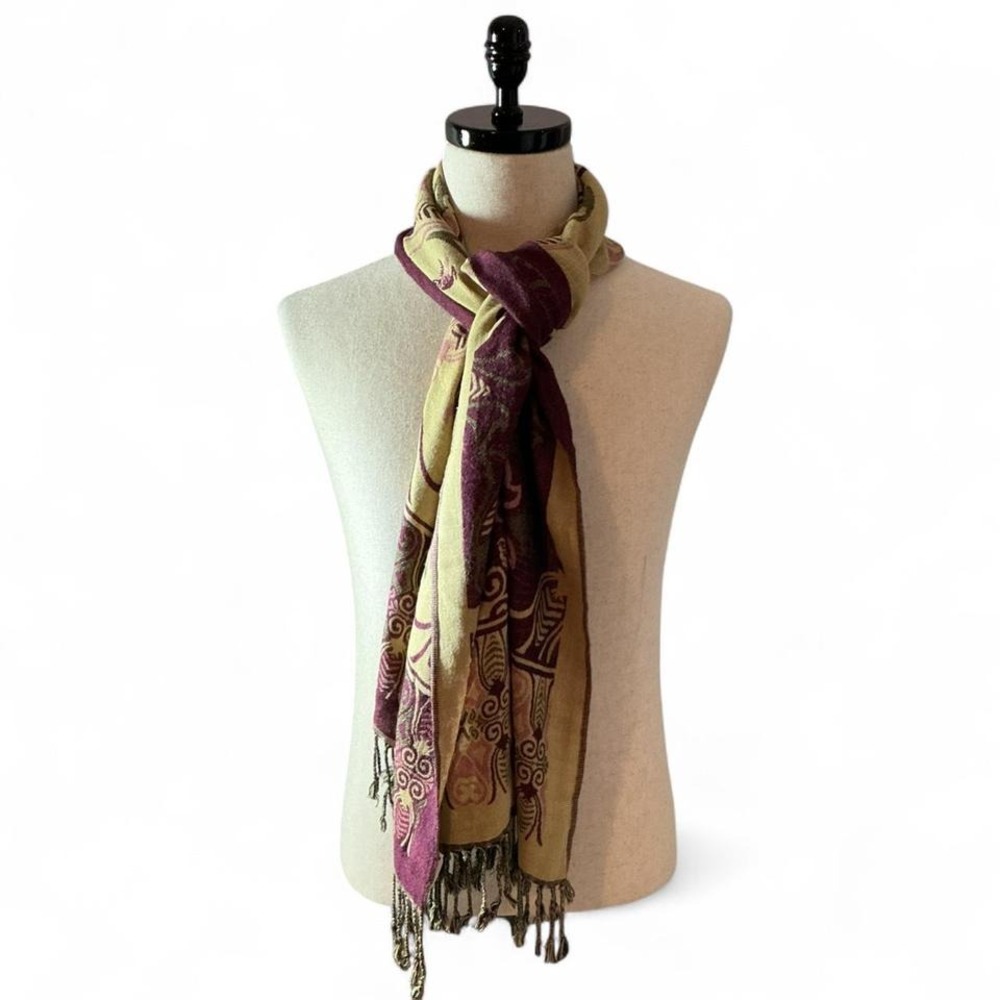 Warriors in Pink Paisley Scarf‎ Wrap Shawl Tassels Purple Beige